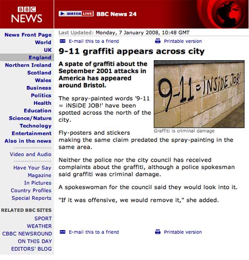 BBC News story on ‘9-11 = inside job’ graffiti